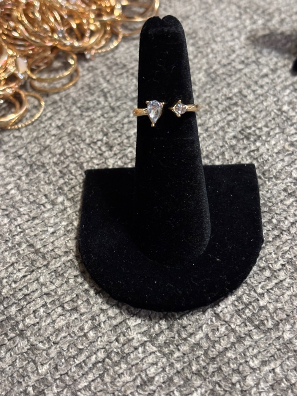 Gold Open Ring with Teardrop and Round Clear Stones - Women's Jewelry size 5